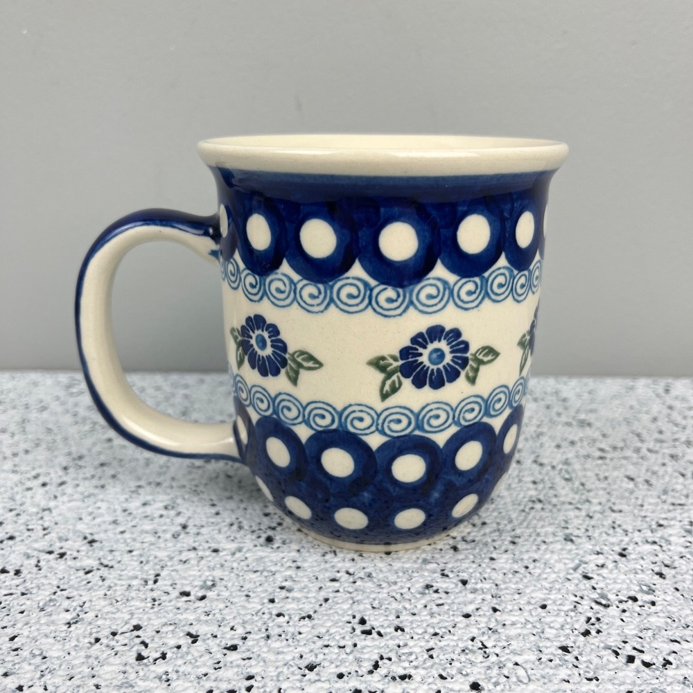 Polish Pottery Bubble Mug Boleslawiec Wiza‎ Handmade Floral Flower Pattern